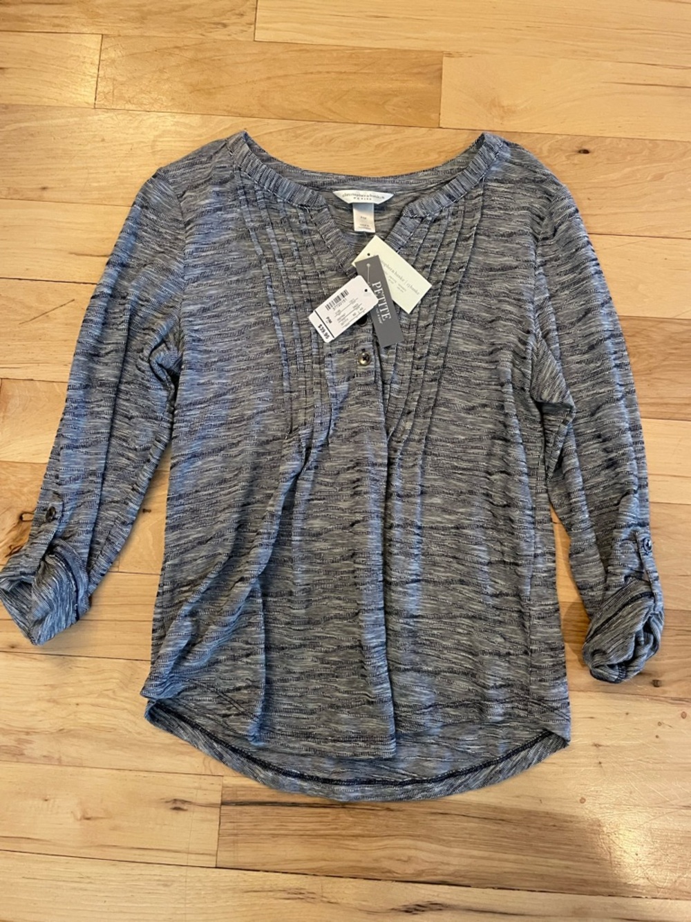 Christopher & Banks Women's Gray Space-Dye Pleated Henley Tunic